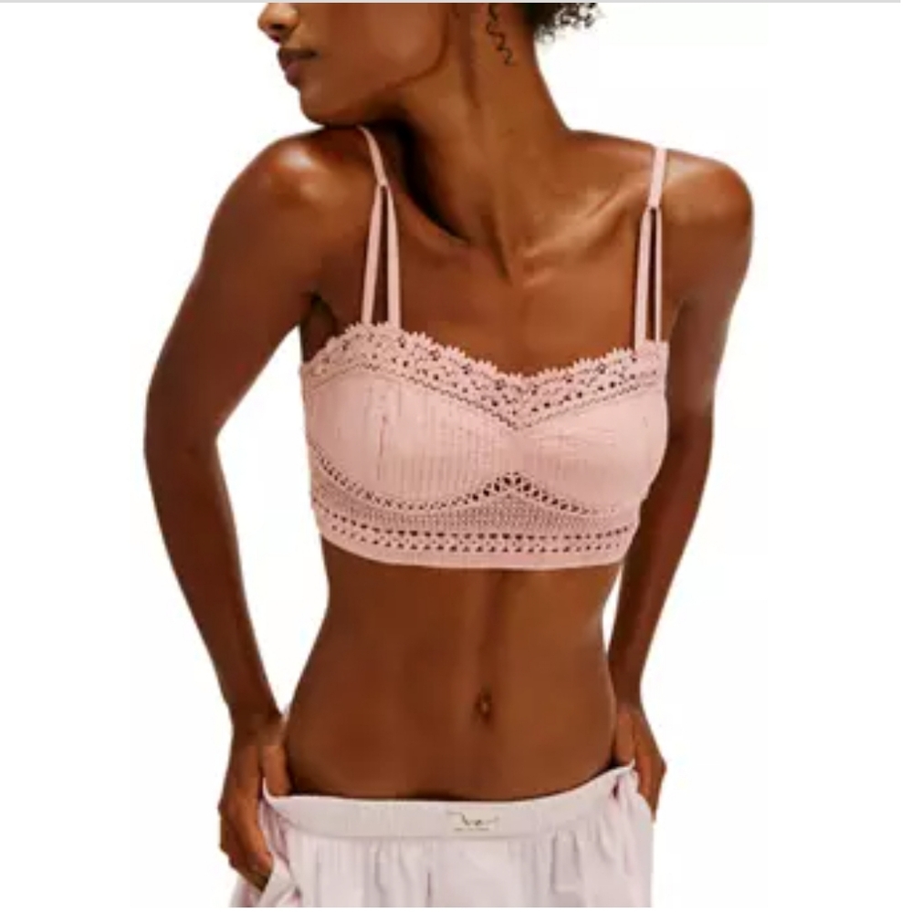 Free People Pink Lace Bralette Boho Cottage Lagenlook Street Academia Coquette